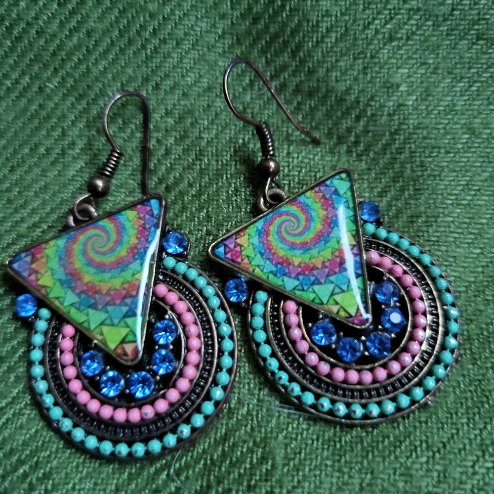 Rainbow-Colored Pierced Hanging Earrings